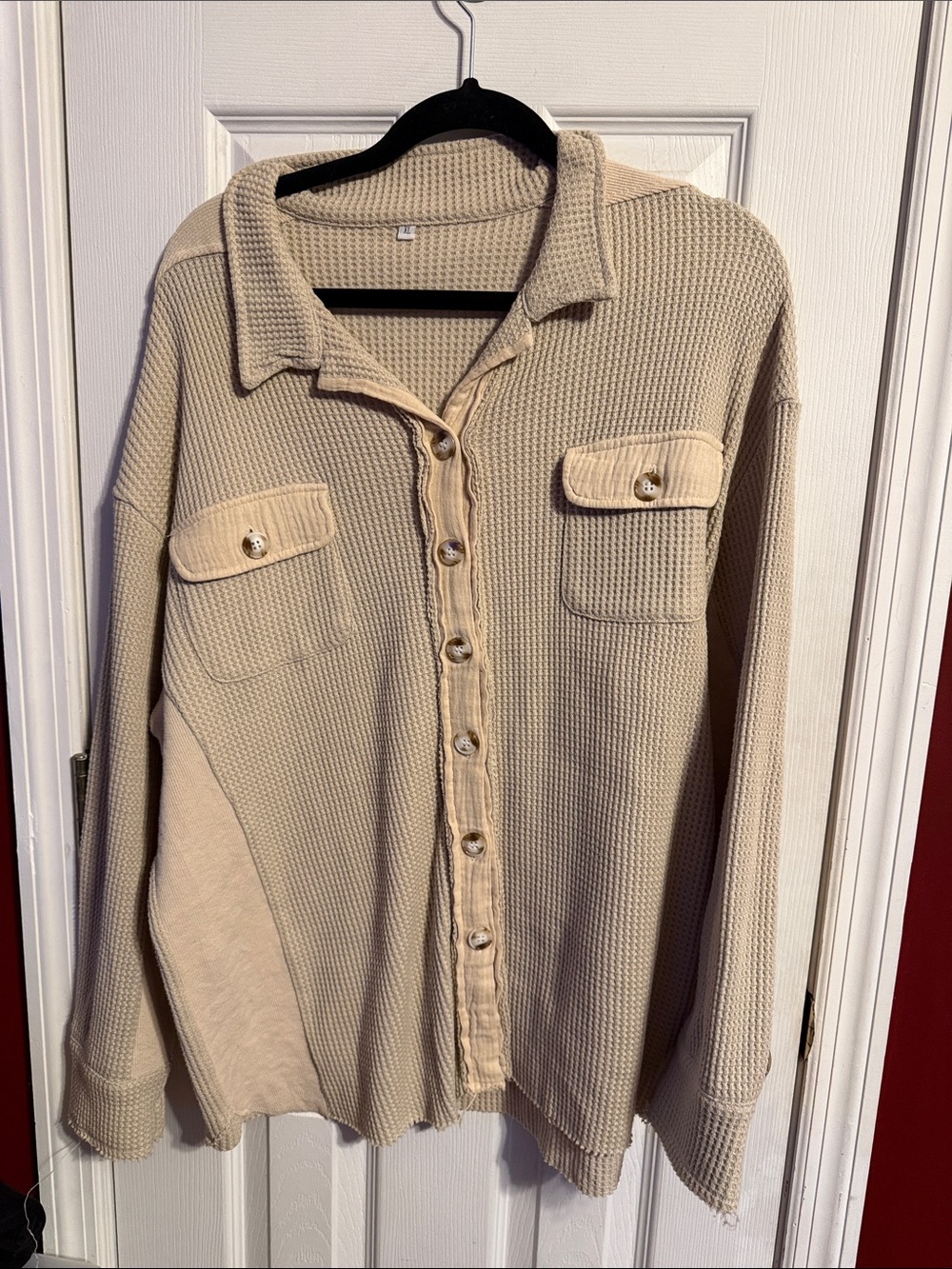 Waffle Knit Button-Up Shirt Jacket